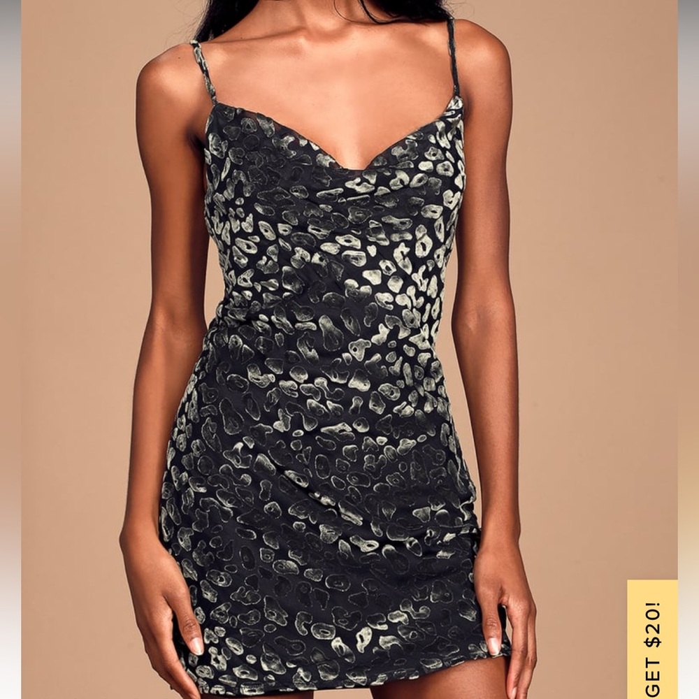 Dreaming It Sage Green Leopard Print Velvet Cowl Neck Mini Dress